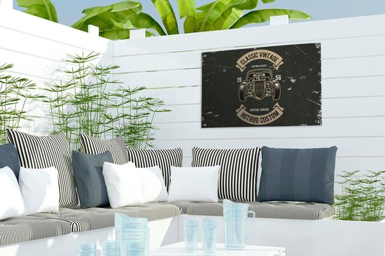 Décoration de jardin Voiture Oldtimer - Vintage - Dessin - 60x40 cm - Affiche jardin - Toile jardin - Affiche extérieur