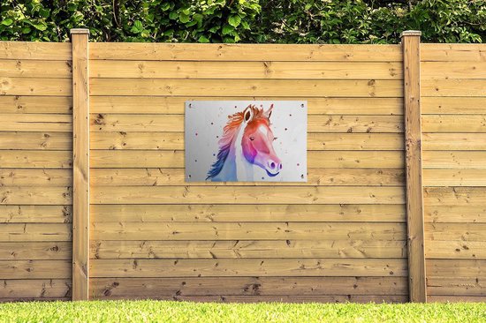 Posters de jardin extérieur Cheval - Rose - Violet - Filles - Enfants - Meiden - 90x60 cm - Toile jardin - Affiche extérieure