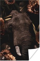 Poster Olifant - Bloemen - Jungle - 120x180 cm XXL