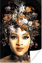 Poster Vrouw - Bloemen - Make up - 20x30 cm