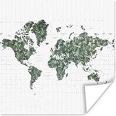 Poster Wereldkaart - Groen - Bladeren - 30x30 cm