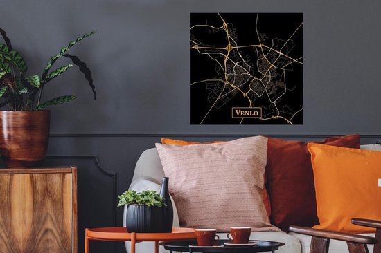Poster Carte - Venlo - Or - Zwart - 50x50 cm