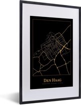 Fotolijst incl. Poster - Kaart - Den Haag - Goud - Zwart - 40x60 cm - Posterlijst