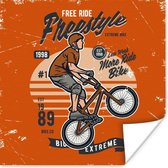 Poster Fiets - Man - Retro - 50x50 cm - Vaderdag cadeau - Geschenk - Cadeautje voor hem - Tip - Mannen