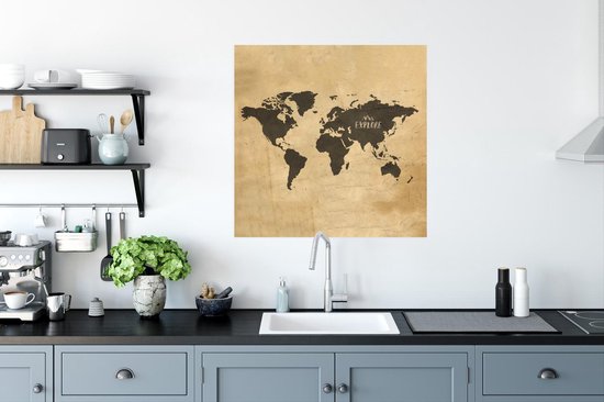 Affiche Carte du Wereldkaart - Vintage - Voyages - 75x75 cm