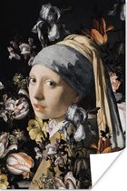 Poster Meisje met de parel - Johannes Vermeer - Bloemen - 60x90 cm