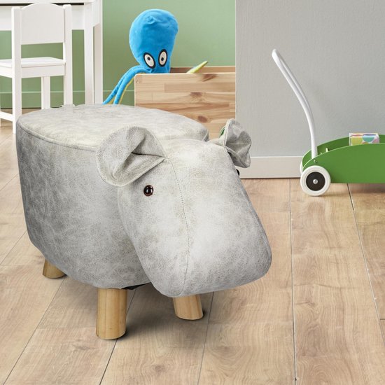 WOMO-DESIGN dierenkruk nijlpaard wit/grijs, 65x31x37 cm, gemaakt van kunstleer