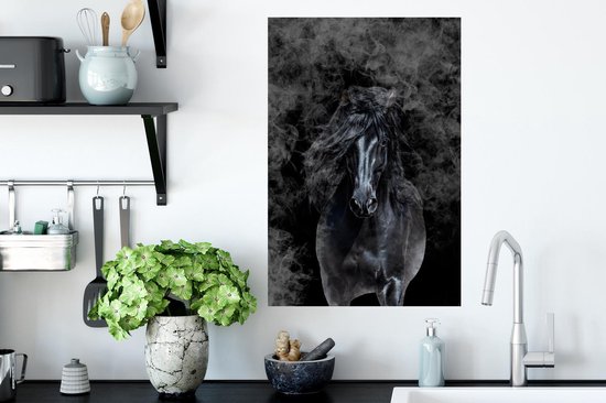 Muurstickers - Sticker Folie - Paard - Zwart - Rook - 40x60 cm - Plakfolie - Muurstickers Kinderkamer - Zelfklevend Behang - Zelfklevend behangpapier - Stickerfolie