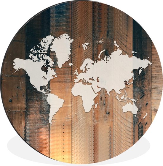 Cercle mural - Aluminium - Wereldkaart - Simple - Bois - ⌀ 140 cm