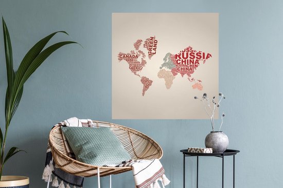 Muurstickers - Sticker Folie - Wereldkaart - Kleuren - Letters - 50x50 cm - Plakfolie - Muurstickers Kinderkamer - Zelfklevend Behang - Zelfklevend behangpapier - Stickerfolie