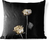 Coussin d'extérieur - Roses - Fleurs - Zwart - Wit - Or - 45x45 cm - Résistant aux intempéries