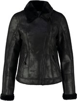 Garcia kortere zwarte leerlook lammy biker winterjas met teddyvoering - valt kleiner - Maat S