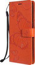 OnePlus Nord N10 5G Hoesje - Mobigear - Butterfly Serie - Kunstlederen Bookcase - Oranje - Hoesje Geschikt Voor OnePlus Nord N10 5G