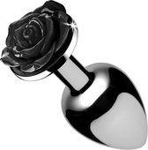 Black Rose Butt Plug - Large - Black