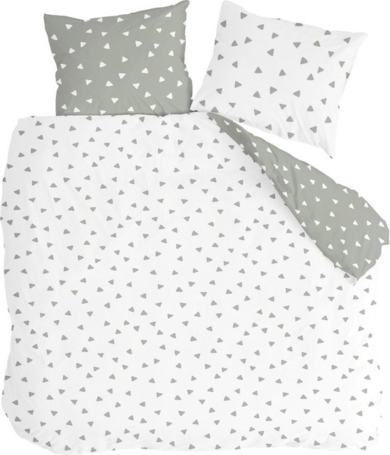 Byrklund Just Triangles Housse de couette - Lit simple - Katoen - Wit/ Grijs - 240x220 cm