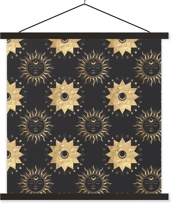 Porte-affiche avec affiche - Affiche scolaire - Motifs - Soleil - Étoiles - Or - 40x40 cm - Lattes noires