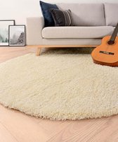 Rond hoogpolig vloerkleed shaggy Grand effen - crème 160 cm rond