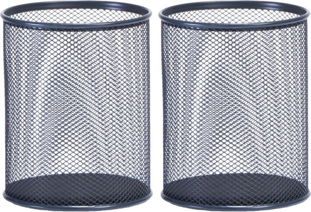 2x Stuks kleine bureau prullenbakjes antraciet grijs van draadmetaal/mesh 11 x 13,5 cm - Bureau accessoires