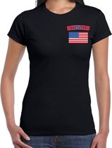 USA t-shirt met vlag zwart op borst voor dames - Amerika landen shirt - supporter kleding XXL