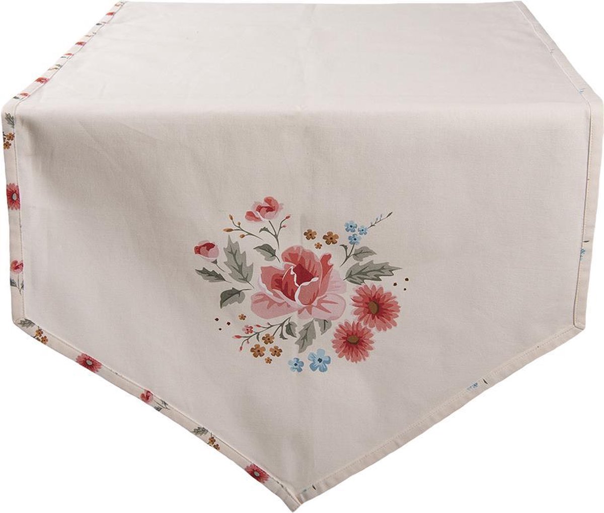 Clayre & Eef Tafelloper 50x160 cm Beige Katoen Rozen