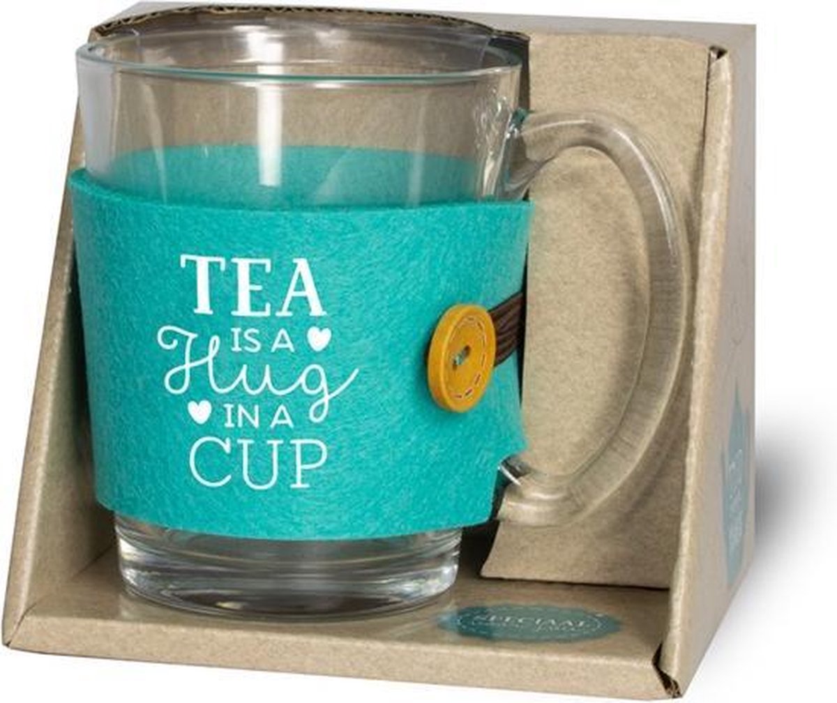Theeglas - Tea is a hug in a cup - Verpakte toffees - Zijden lint "Speciaal voor jou" - Cadeauverpakking