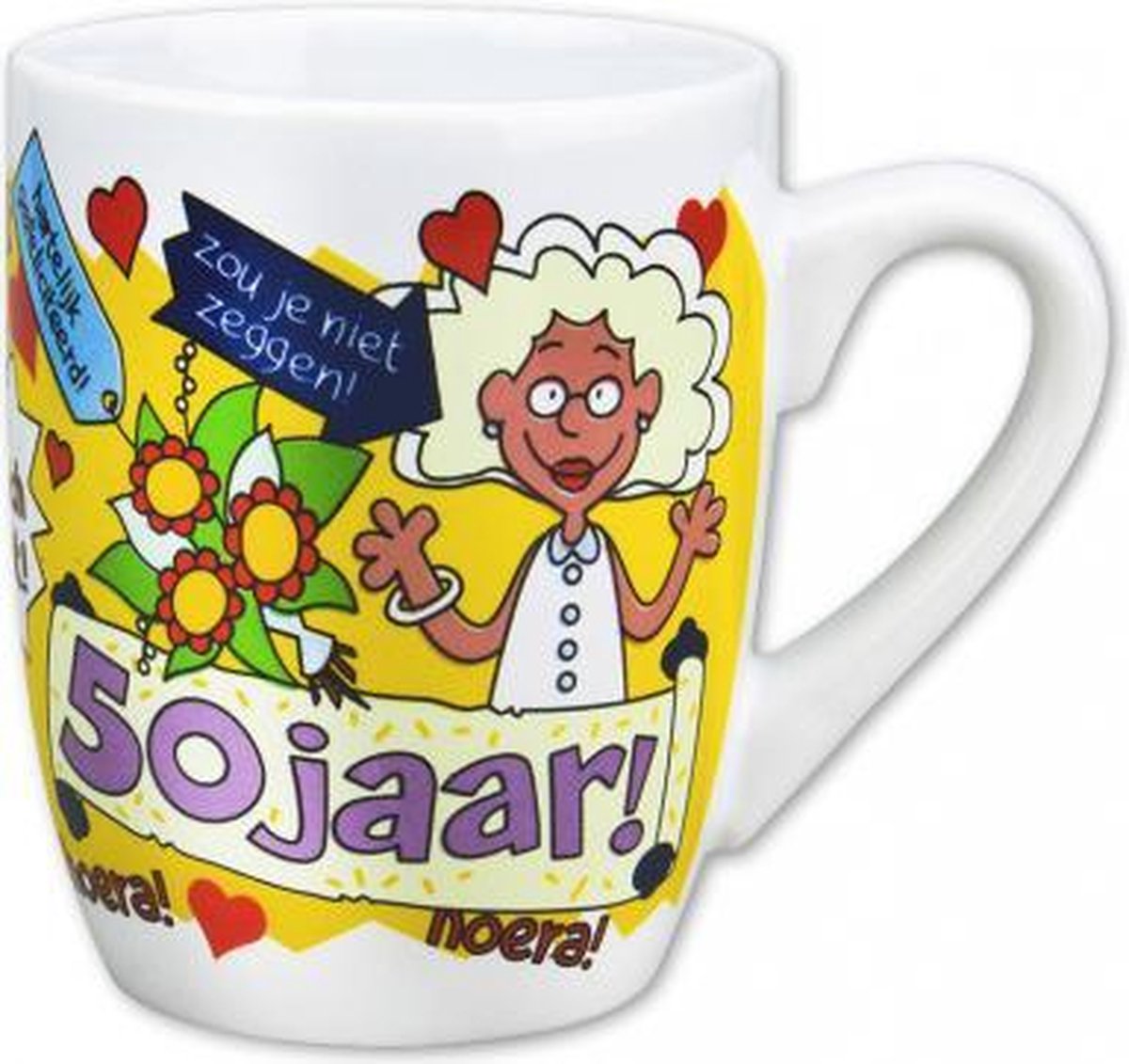 mok cartoon-stijl 50 jaar keramiek 325 ml wit