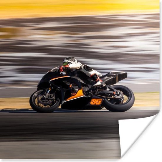 Poster Motor - Racebaan - Oranje - 100x100 cm XXL