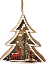 kersthanger kerstboom 11 x 12 cm hout bruin/wit