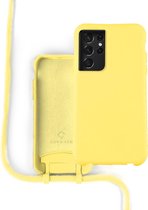 Coverzs Silicone case met koord Samsung Galaxy S21 Ultra - geel
