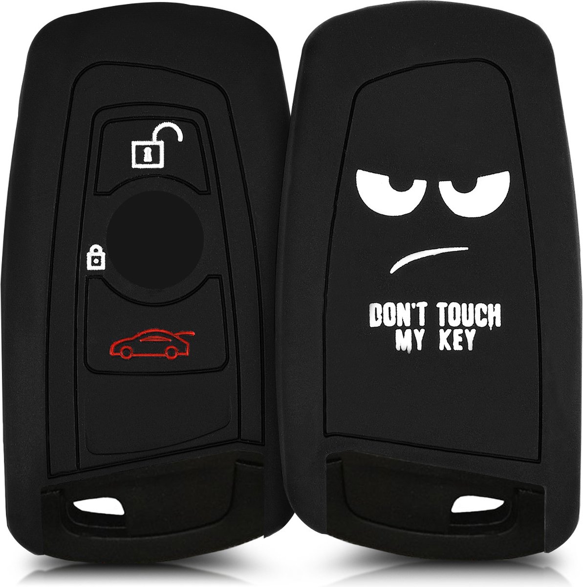 kwmobile autosleutel hoesje voor BMW 3-knops draadloze autosleutel (alleen Keyless Go) - Autosleutel behuizing in wit / zwart - Don't Touch My Key design