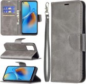 Voor OPPO A74 4G/F19 4G Retro Lamsvacht Textuur Pure Kleur Horizontale Flip PU Lederen Case met Houder & Kaartsleuven & Portemonnee & Lanyard (Grijs)