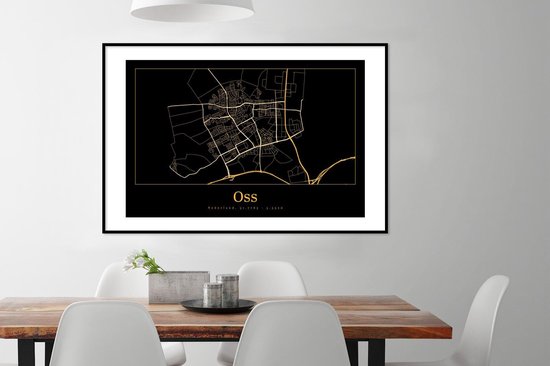 Cadre photo avec affiche - Carte - Oss - Or - Zwart - 120x80 cm - Cadre pour affiche