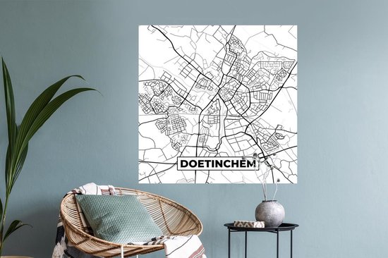 Muurstickers - Sticker Folie - Kaart - Doetinchem - Zwart - Wit - 100x100 cm - Plakfolie - Muurstickers Kinderkamer - Zelfklevend Behang XXL - Zelfklevend behangpapier - Stickerfolie