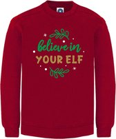 Dames Kerst sweater - BELIEVE IN YOUR ELF - kersttrui - rood - large -Unisex