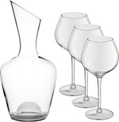 Glazen wijn karaf/decanteer kan 1,5 liter met 6 rode wijn glazen 430 ml - Schenkkannen/karaffen van glas