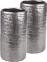 2x stuks cilinder vazen keramiek zilver/grijs 12 x 22 cm - Keramieken vazen