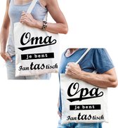 Oma en Opa je bent fanTAStisch tasje - Cadeau boodschappentasjes set voor Opa en Oma - Cadeau Opa en Oma