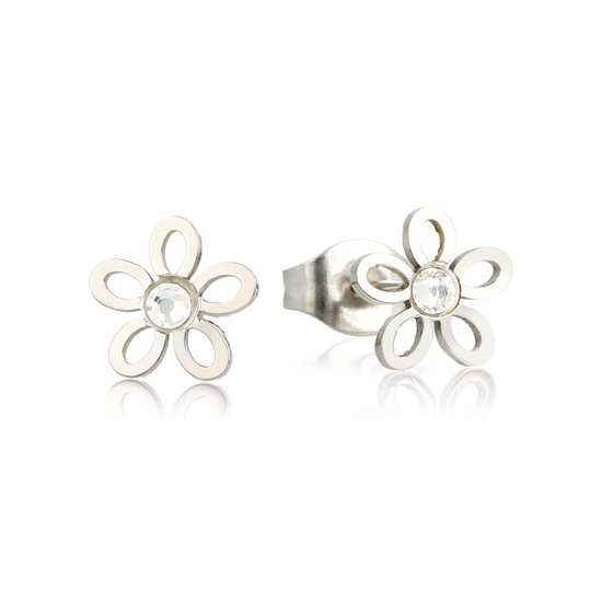 Clous d'oreilles My Bendel en argent avec cristal - Clous d'oreilles en argent de fleurs ouvertes avec cristaux - Avec coffret cadeau de luxe