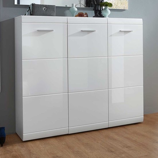 Witte Schoenenkast Met 3 Kleppen, 1 Lade En 1 Deur, Moderne Stijl Voor Hal Of Woonkamer