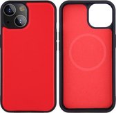 Voor iPhone 13 mini PU lederen huid magnetische patch TPU schokbestendige Magsafe-hoes (rood)
