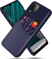 Voor Samsung Galaxy M12 Doek Textuur PC + PU lederen achterkant Schokbestendig hoesje met kaartsleuf (blauw)