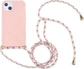 Tarwestro-materiaal + TPU-schokbestendig hoesje met nekkoord voor iPhone 13 mini (roze)