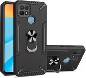 Voor OPPO A15 PC + TPU-beschermhoes met 360 graden draaibare ringhouder (zwart)