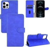 Effen kleur huidgevoel magnetische gesp horizontale flip kalf textuur PU lederen tas met houder en kaartsleuven en portemonnee voor iPhone 13 Pro Max (blauw)