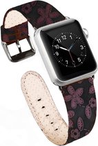 Apple Watch bandje Grijs reliëf roze bloem leer 42/44 mm
