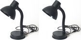 2x stuks zwarte leeslampen/bureaulampen met klem 16 x 12 x 30 cm - Buigbare leeslampen/burolampen/tafellampen