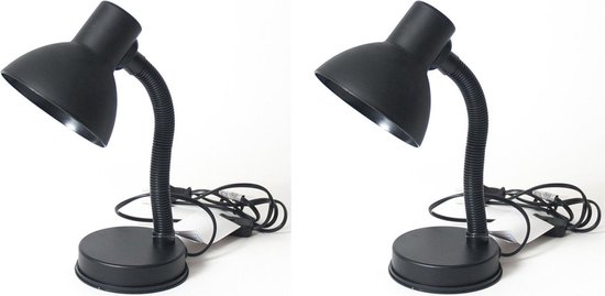 2x stuks zwarte leeslampen/bureaulampen met klem 16 x 12 x 30 cm - Buigbare leeslampen/burolampen/tafellampen