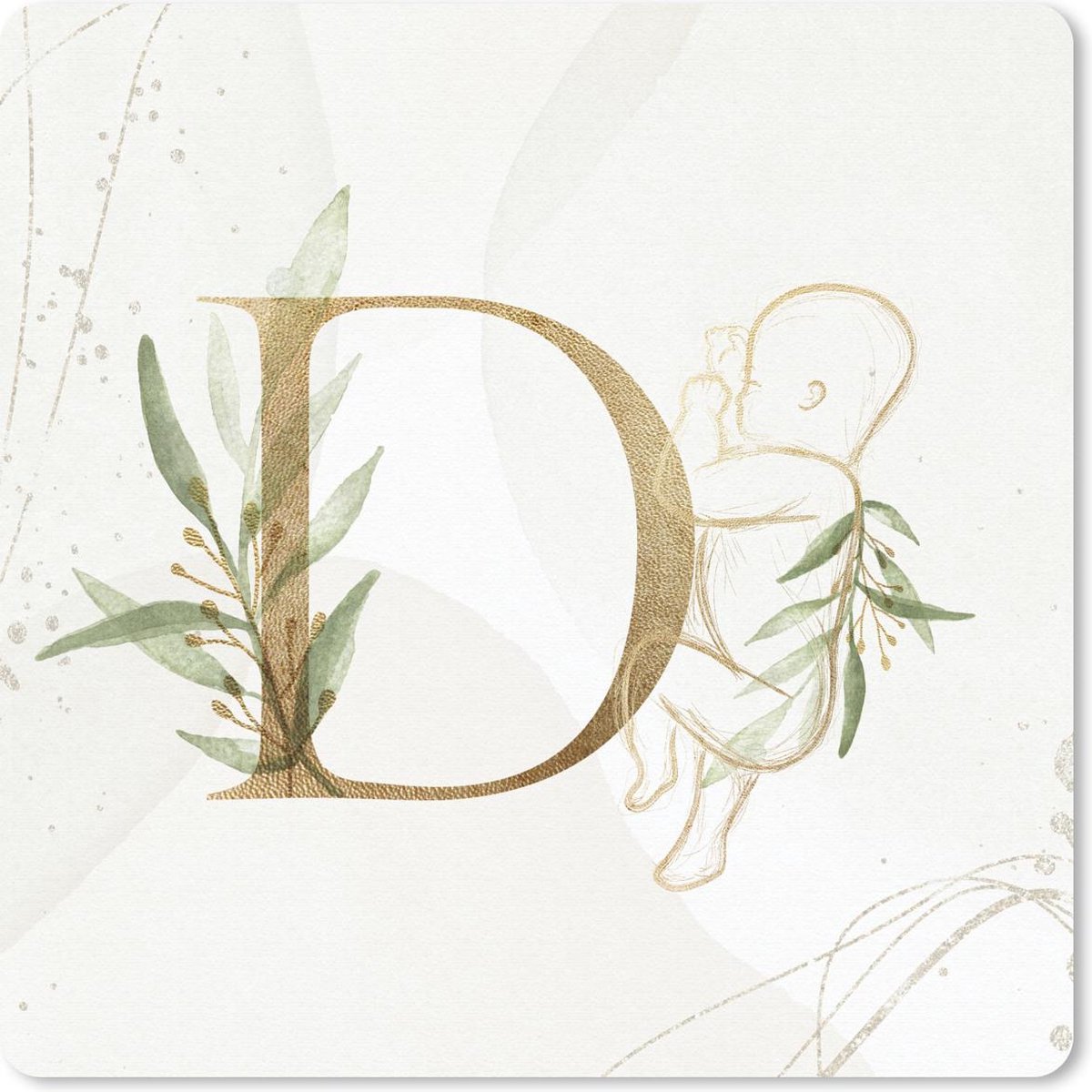 Muismat 20x20 cm - Mousepad Letters - D - Goud - Baby - Muismatten