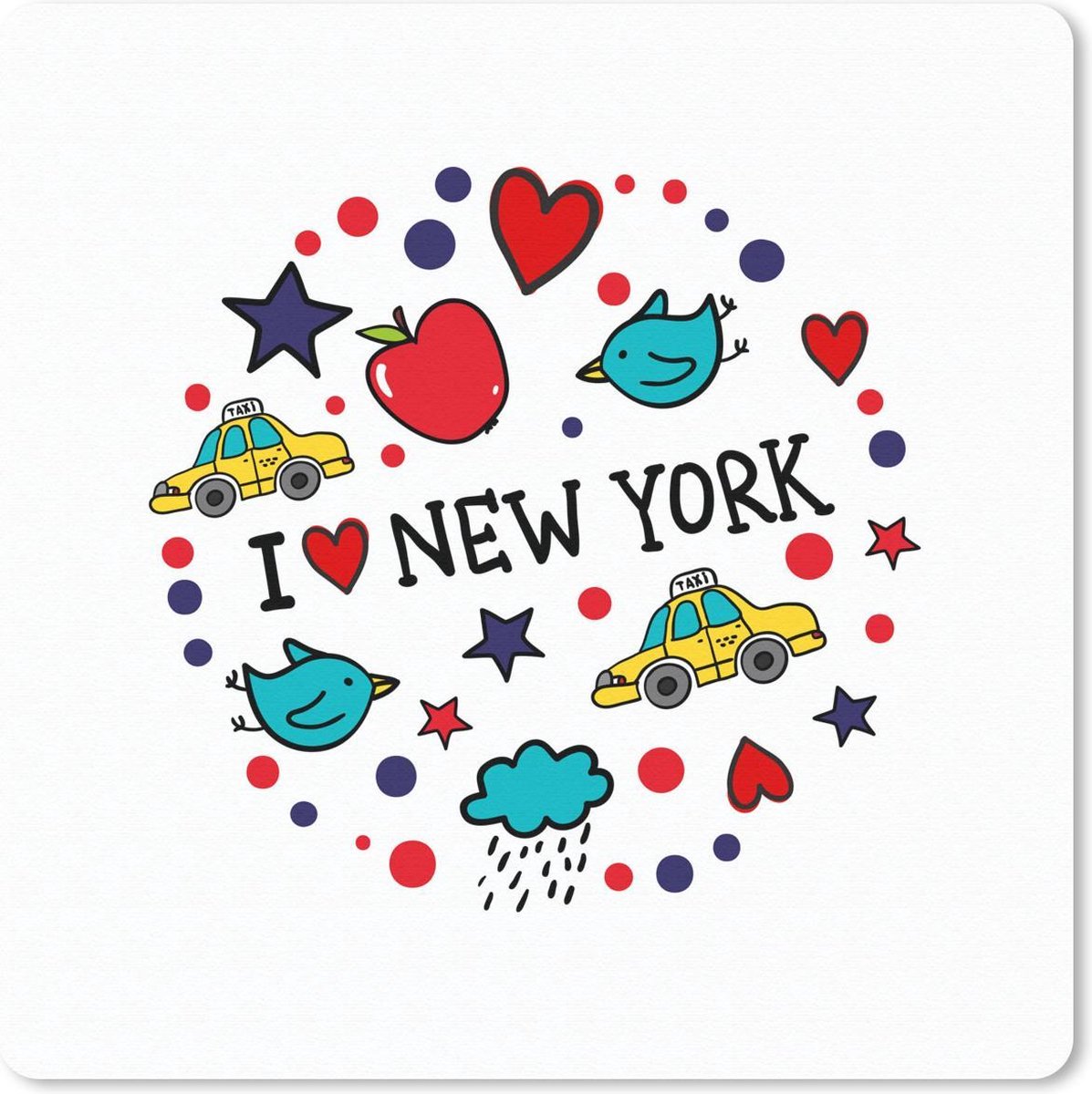 Muismat 20x20 cm - Mousepad New York - Rond - Taxi - Muismatten