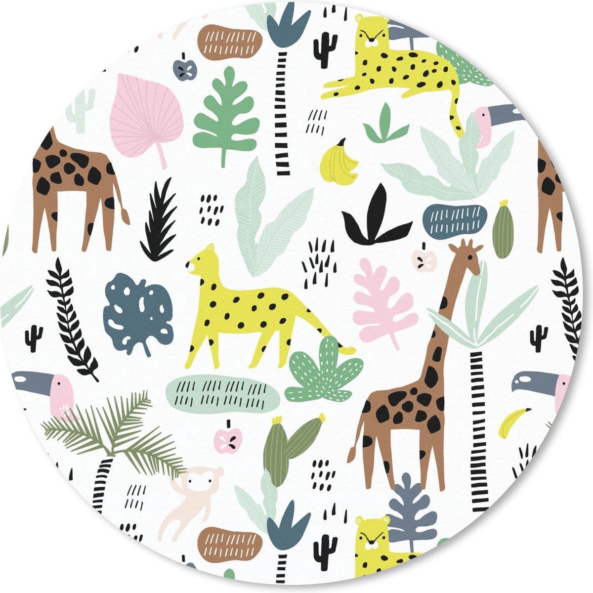 Muismat rond 20x20 cm - Mousepad Jungle - Giraffe - Aap - Ronde muismatten